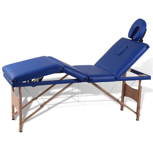 Table de Massage Pliante 4 Zones Bleu Cadre en Bois