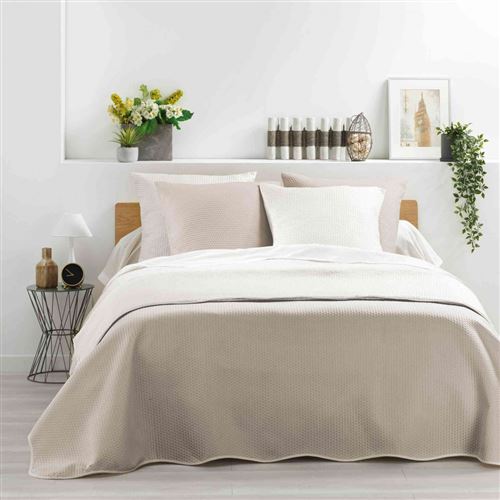 Couvre-lit matelassé Meyline lin 260x240 cm 2 housses de coussin