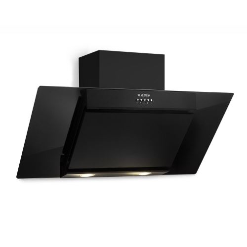 Klarstein Zola 90 Hotte aspirante murale 90cm - extraction d´air 640 m³-h - Eclairage LED - Verre noir & inox