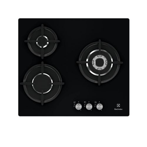 Electrolux EGT6633NOK - Table de cuisson au gaz - 3 plaques de cuisson - Niche - largeur : 56 cm - profondeur : 48 cm - noir - noir