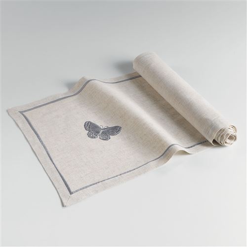 Chemin de table 40 x 140 cm polyester ramie brode opaline Gris