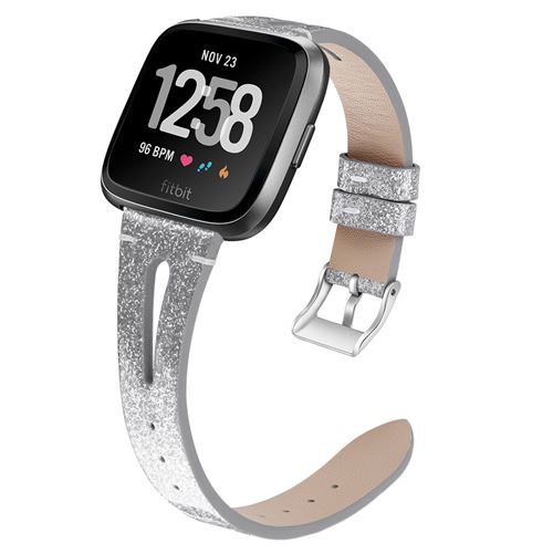 Bracelet en cuir exquis pour Fitbit Versa 3 / Sense - Argent (Taille L)