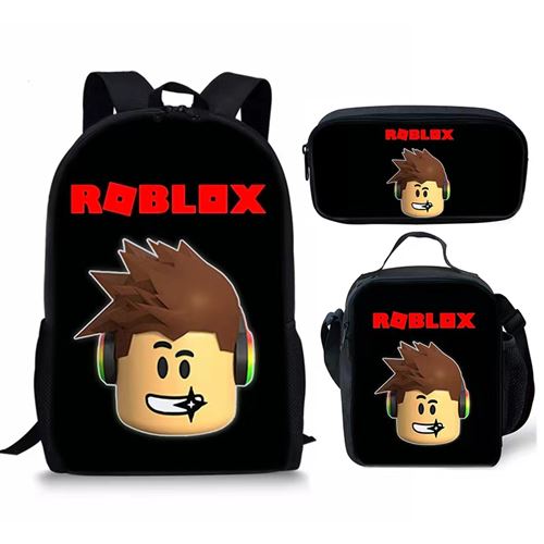 Lot de 3 pièces Sac à Dos, Trousse à crayons, Sac à Bandoulière Roblox pour Garçon (SD2043) Noir