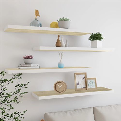 vidaXL Étagères flottantes 4 pcs chêne et blanc 120x23,5x3,8 cm MDF