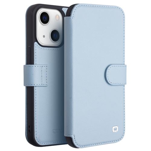 Etui en cuir véritable bleu pour votre iPhone 13 mini 5.4 pouces