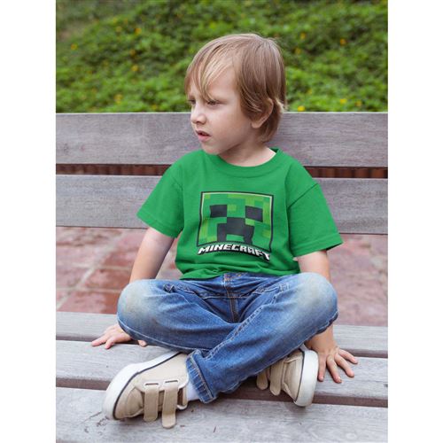 Visage pour enfants Minecraft Creeper vert ras du cou T-shirt: 5-6