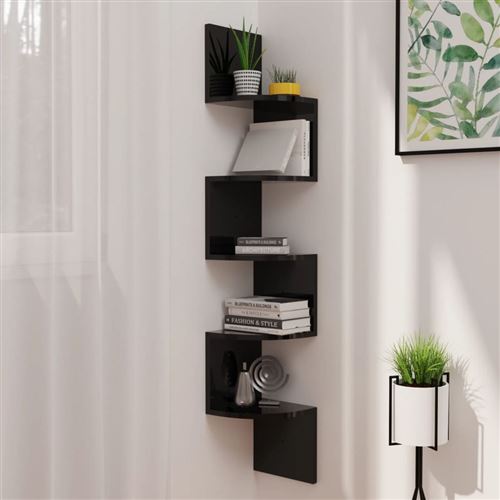vidaXL Étagère d'angle murale Noir brillant 19x19x123 cm Aggloméré