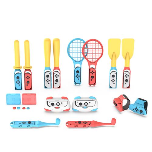 GANGXUN Kit Sport 25-en-1 Switch : Raquettes, Golf, Épées, Baseball, Pagaies, Grips, Sangles, Rangement