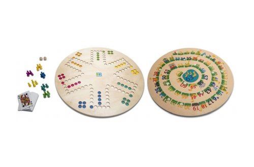 Plateau de jeux de societe en bois 3 en 1 : oie  ludo  toc - plateau geant xxl 45 cm - jeu classique famille - coffret multi-jeux