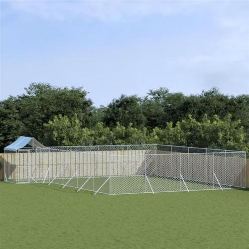 vidaXL Chenil d'extérieur pour chiens avec toit argenté 10x8x2,5 m