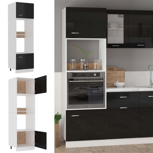 vidaXL Armoire à micro-ondes Noir brillant 60x57x207 cm Aggloméré