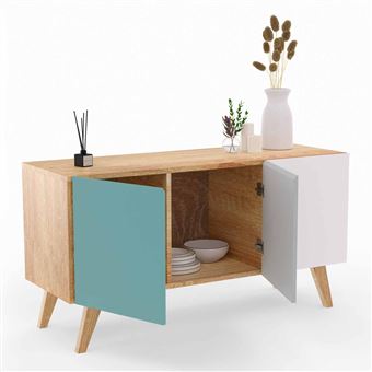 Buffet 160cm PHOENIX XXL IDMarket - 4 Portes Bois Et Blanc - Meuble Salle à Manger Industriel - Rangement Maxi
