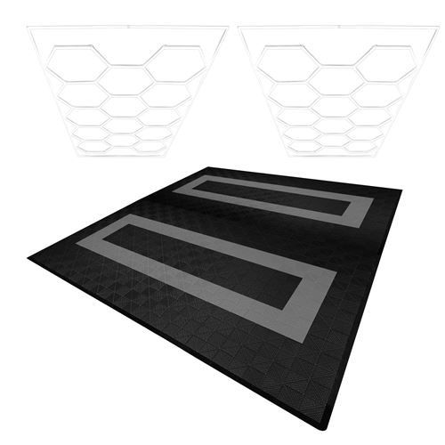 Monstershop Hexagon LED Lights x 2 & Vented Garage Floor Tiles With Edges - 165 in Black