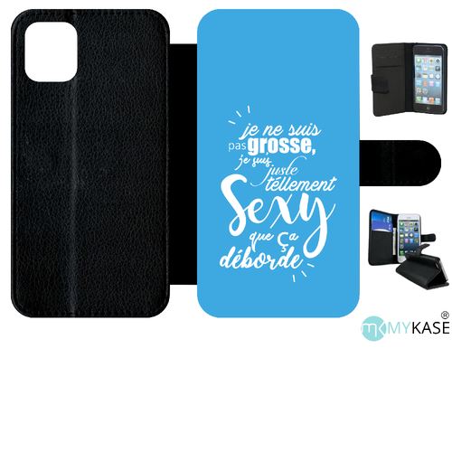 Etui My-Kase pour iPhone 11 - je ne suis pas grosse fond bleu - Simili-cuir Noir