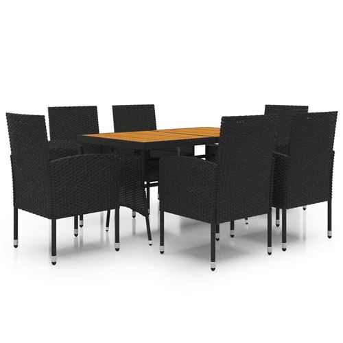 vidaXL Mobilier à dîner d'extérieur 7 pcs Résine tressée Noir