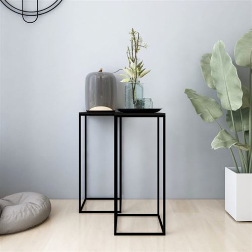 Tables d appoint 2 pcs Noir Acier
