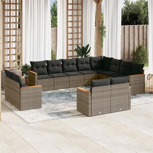 VIDAXL  Salon De Jardin Avec Coussins 12 Pcs Gris R&eacute;sine Tress&eacute;e