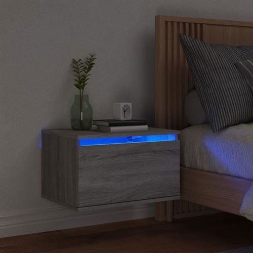 Vidaxl Table De Chevet Murale Avec Lumières Led, Armoire De Nuit, Table De Nuit, Armoire De Chevet Chambre, Moderne, Sonoma 836836 - Image 3