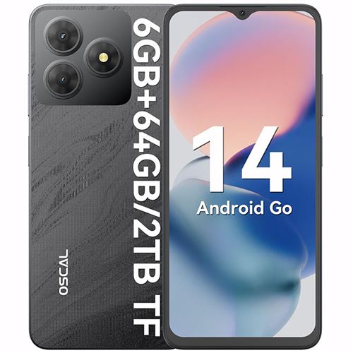 Smartphone pas cher Oscal FLAT 2C 6,56 6Go+64Go/SD 2To 5000mAh Android 14 GO Dual SIM - Noir