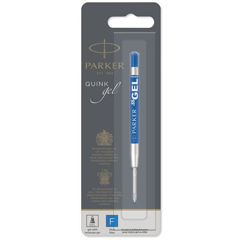 PARKER recharge Quink gel pour Stylo bille, pointe fine, bleue, blister X 1