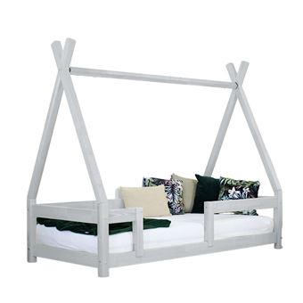 Lit cabane enfant NAKANA 120 x 180 gris clair - 1
