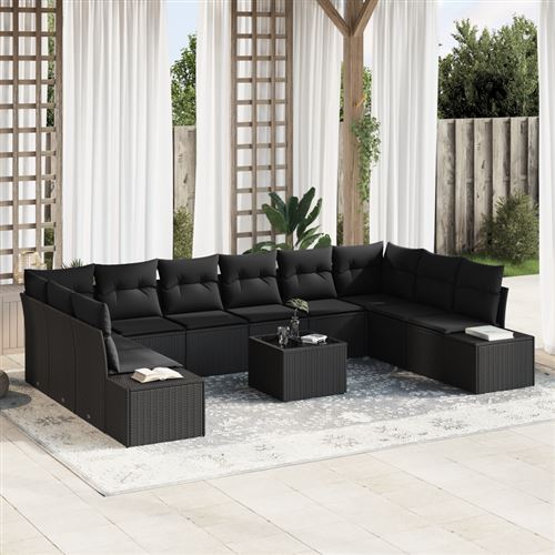 vidaXL Ensemble de canapé de jardin 10 pièces 9-Nombre de places Noir