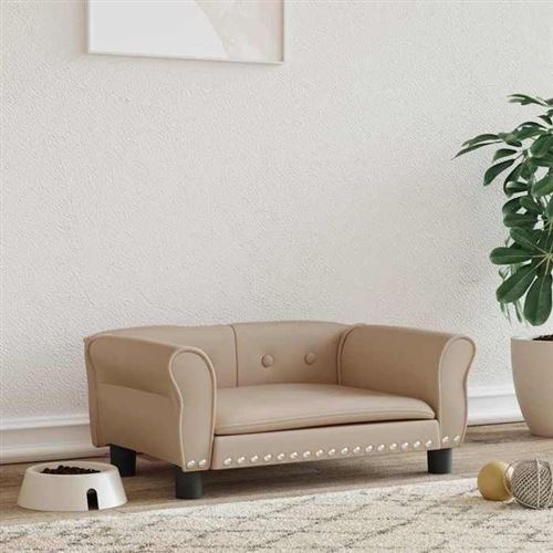 vidaXL Lit pour Chien, Canapé pour Animaux de Compagnie avec Cadre en Bois, Panier pour Chiots Maison Intérieur, Cappuccino 70x45x30 cm Similicuir