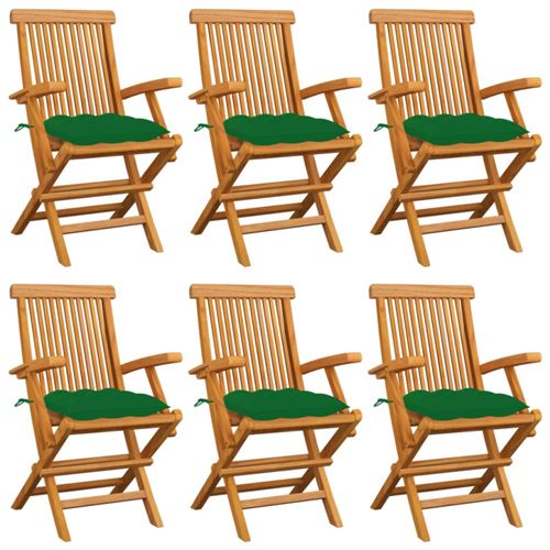 Vidaxl Vert Chaises De Jardin - Lot De 6 Avec Coussins - Teck - Image 3