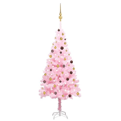 vidaXL Arbre de Noël artificiel avec LED et boules Rose 210 cm PVC