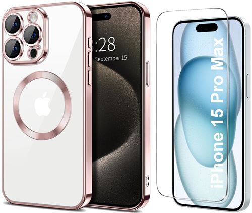 Coque Silicone Pour iPhone 15 Pro Max Couleur Rose Compatible Magsafe + Verre Trempe Protection Ecran Little Boutik®