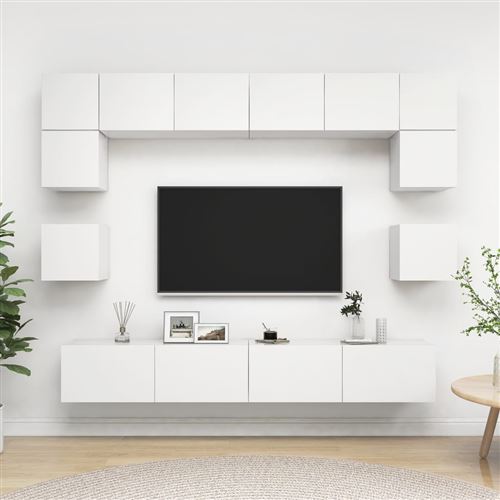 Non Communiqué Blanc Vidaxl Ensemble De Meubles Tv 8 Pcs, Ensemble D'armoires De Télévision Avec Rangement, Meubles Télé De Salon, Bois D'ingénierie