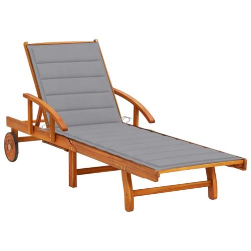 Non Communiqué Bois Chaise Longue De Jardin Avec Coussin D Acacia Solide