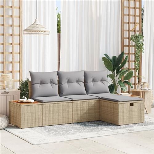 Vidaxl Beige Ensemble De Canapé De Jardin 4 Pc Polyrotin - Image 3