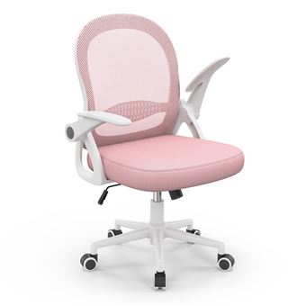 Chaise de bureau BIGZZIA, Fauteuil avec housse en maille respirante, Accoudoirs rabattables & réglable en hauteur (88-98)cm,Rose - 1