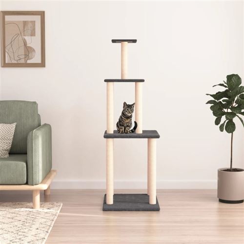 vidaXL Arbre à Chat avec Griffoirs en Sisal, Tour à Chats avec Plates-formes, Poteau à Chats, Mobilier de Jeux pour chats, Gris Foncé
