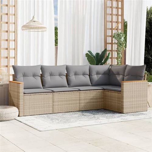 Non Communiqué Beige Vidaxl Salon De Jardin Avec Coussins 5 Pcs, Canapés De Terrasse, Ensemble De Meubles De Patio, Mobilier D'extérieur, 3258349