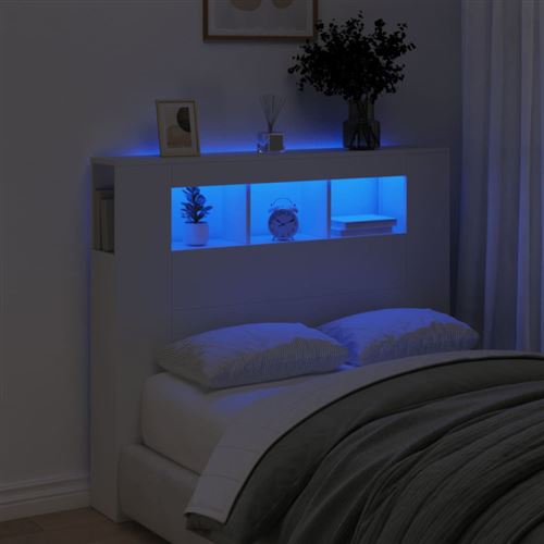 vidaXL Tête de lit à LED blanc 120x18,5x103,5 cm bois d'ingénierie