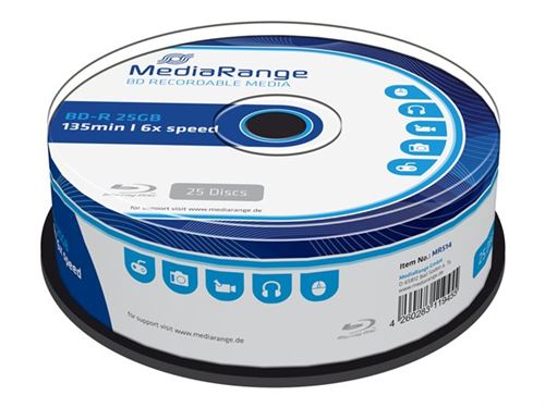MediaRange - 25 x BD-R - 25 Go 6x - spindle