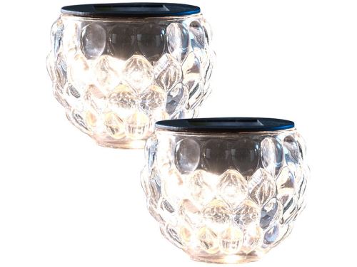Pack de 2 photophores en verre à LED à alimentation solaire, Ø 8 cm Lucilla
