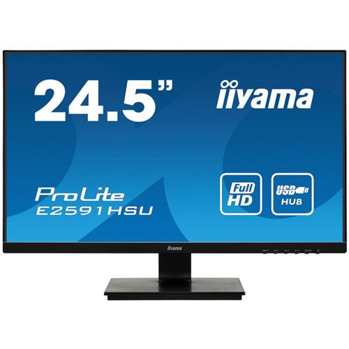 iiyama ProLite E2591HSU-B1 - LED-monitor - 24.5 - 1920 x 1080 Full HD (1080p) - TN - 250 cd/m² - 1000:1 - 1 ms - HDMI, VGA, DisplayPort - luidsprekers - zwart