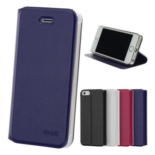 doupi Deluxe FlipCover pour iPhone 4 / 4S, Magnétique Style Livre Étui de Protection avec Support, Bleu foncé