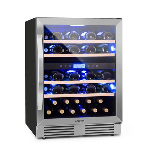 Klarstein Vinovilla Duo43 Cave à vin réfrigérée - 2 zones de température - 129 litres / 43 bouteilles - Classe G - Porte vitrée et inox