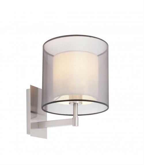 Applique en métal finition nickel avec abat jour cylindre en tissu diamètre 22cm Saba beige