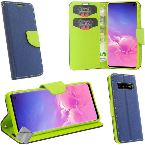 Housse etui coque pochette portefeuille pour Samsung Galaxy S10+ Plus avec verre trempe - BLEU / VERT