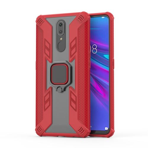 Coque en TPU hybride de style guerrier avec béquille à anneau à fringer rotatif rouge pour votre Oppo F11