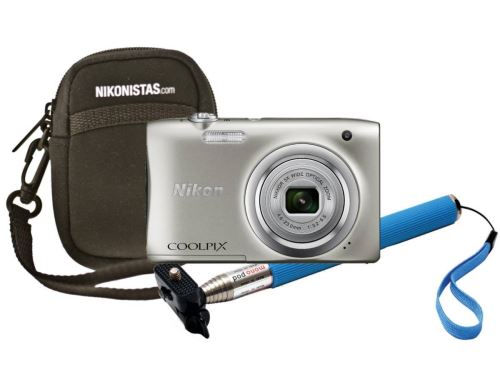 Nikon Coolpix A100 20.1MP Plata + Estuche + Palo Selfie