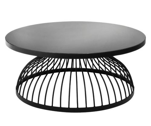 Table basse en bois coloris noir en verre - D. 90 x H. 38 cm -PEGANE-