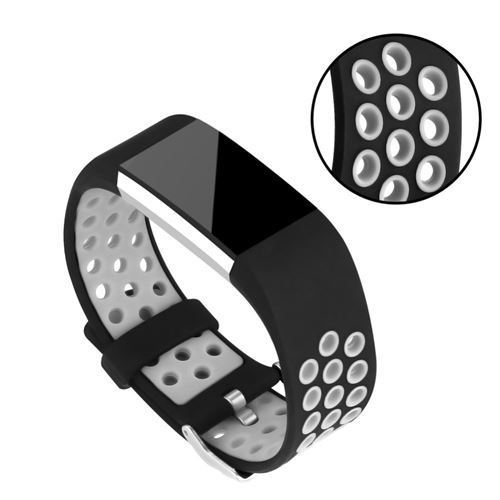 Bracelet en silicone le sport bi-couleur souple à plusieurs trous gris pour votre Fitbit Charge 2