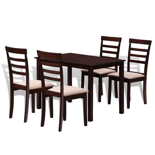 vidaXL Eetkamerset met 4 stoelen hout bruin en crème