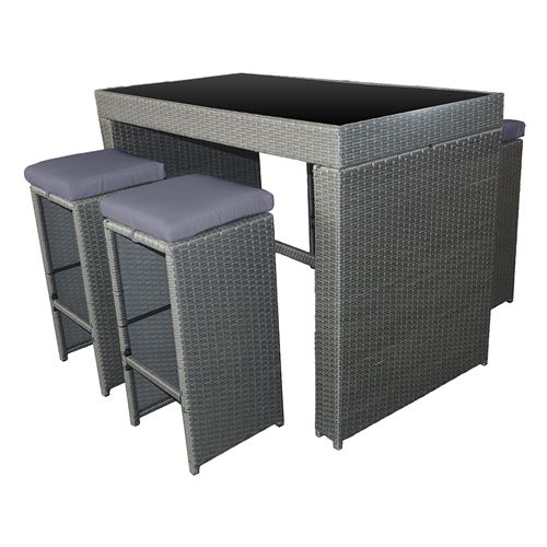Mange debout PILAT en résine tressée gris 4 places - coussins gris